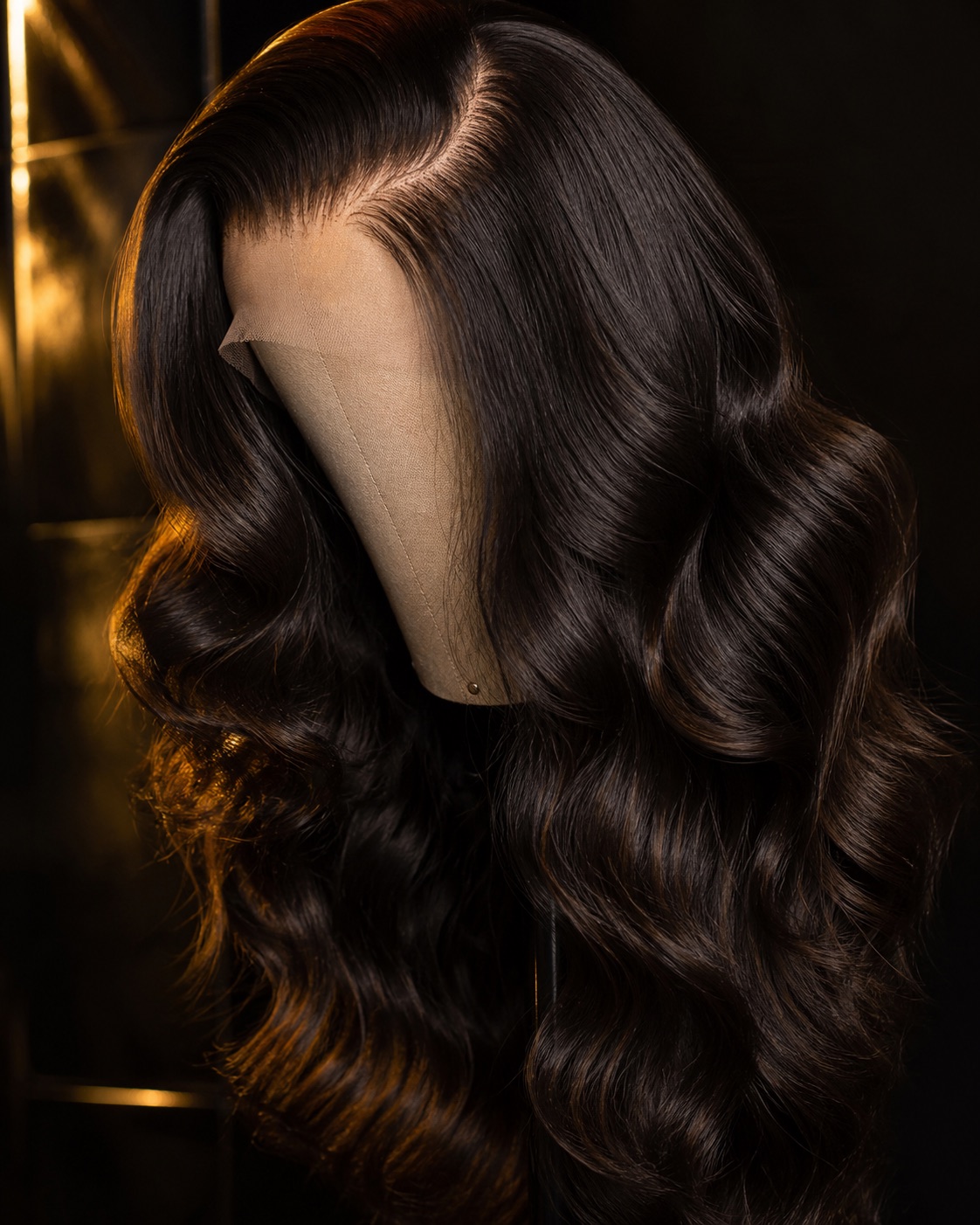 Close-up of premium Vocluxe raw hair and HD lace