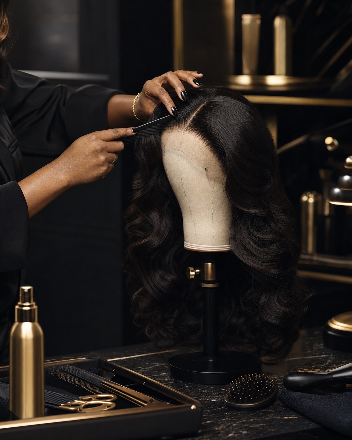 Professional wig styling and care service detail