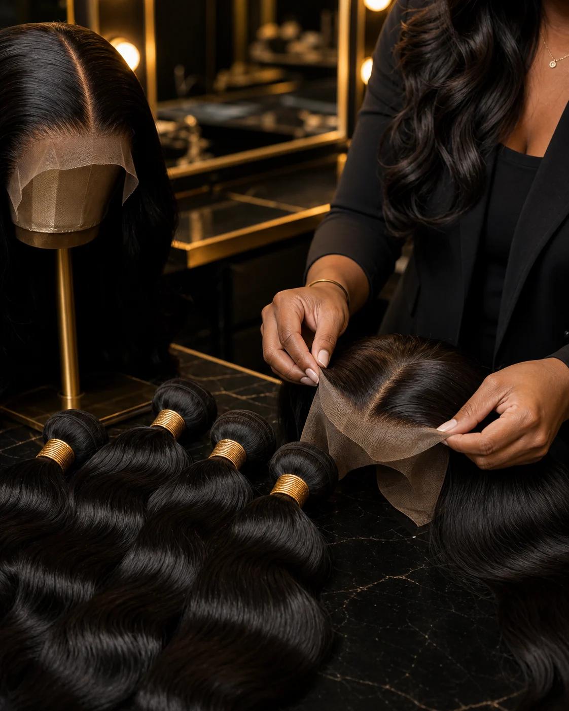 Professional inspecting lace and hair bundles for wholesale